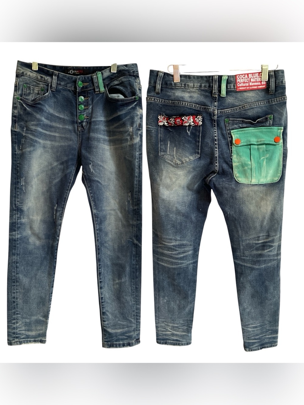 Y2K Patchwork Distressed Skinny Jeans 27 Button Fly Cropped Streetwear